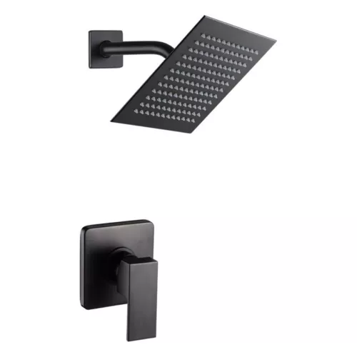 Matte Black Square 8 Inch Rain Shower Faucet Set Shower Fixture with Mixer Valve