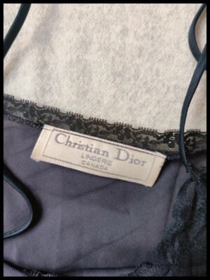 Vintage Christian Dior Lingerie Nightgown Slip Dress Logo Lace Satin Black  UK