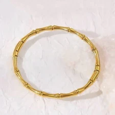 18k Yellow Gold Over Sterling Silver Womens 6.5" Bamboo Style Opening Bracelet