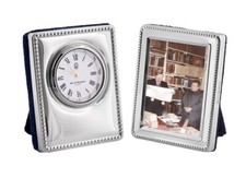 Miniature Clock And Frame Set 925 Sterling Silver English Hallmarks By