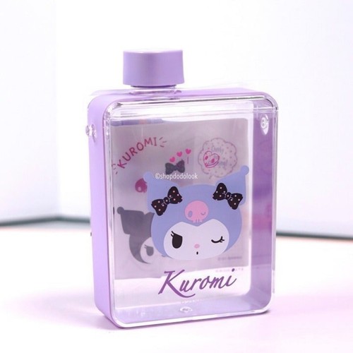Botella de agua transparente cuadrada Kuromi con correa rosa 17 oz nueva Sanrio Miniso - Imagen 3 de 7