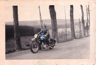 Old Photo from 1937, Young Man on Motorcycle NSU