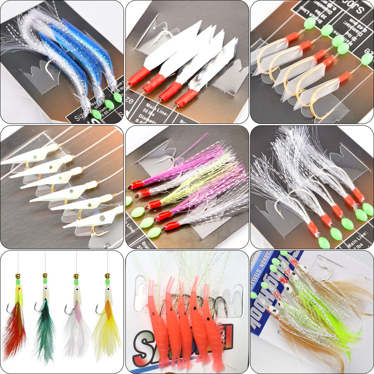 2/5 packs Mackerel Feathers Sea Fishing Rigs Hooks Bass Cod Lure Beach  Boat