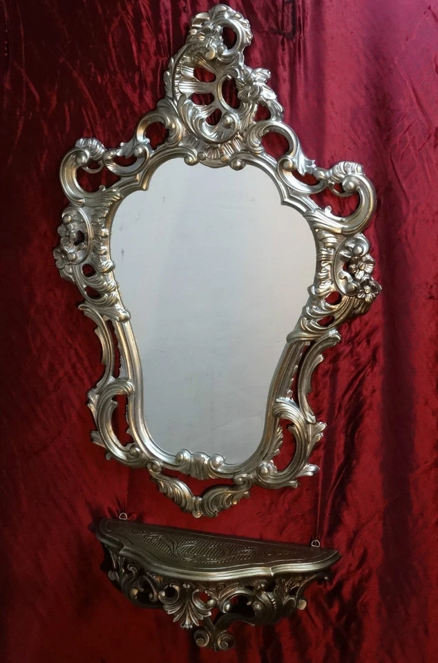 Wall Mirror + Shelf Console Set Mirror 50X76 ANTIQUE BAROQUE OLD SILVER 118S - Image 4 of 4