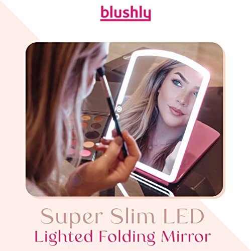 Blushly super slim led lighted folding vanity mirror outlet