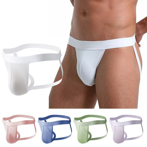 Mens Soft Pouch Jockstrap Underpants Low Rise Sexy Ice Silk Cool Thong Underwear - Picture 3 of 23
