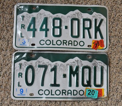 Colorado Trailer License Plates TWO Different Used Decor ART Mountains Rockies