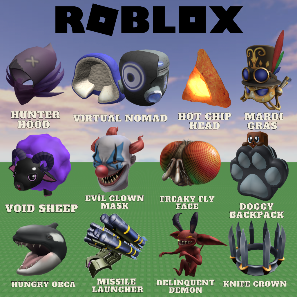 Roblox: Prime Pack 12 Item  (Hunter,Nomad,Mardi,Void,Doggy,Orca,Clutch,Crown,Fly)