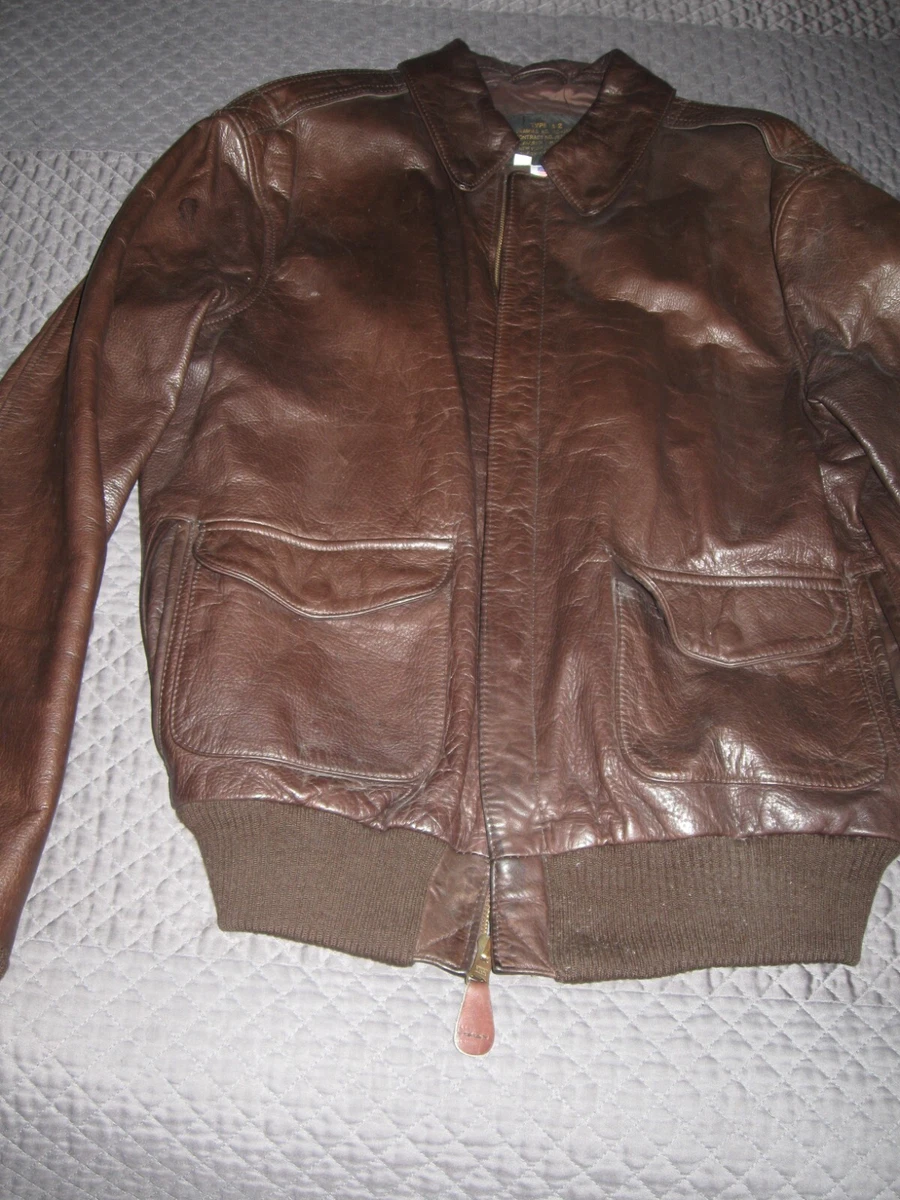 Mens Vintage Brown Aviator USAF Avirex- Type A-2 LEATHER Flight JACKET- Size 40