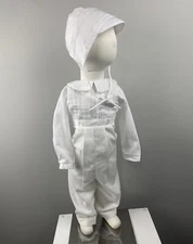 New Petit Ami Baby Boys Romper + Hat White Smocked Infant Size 18m Christening