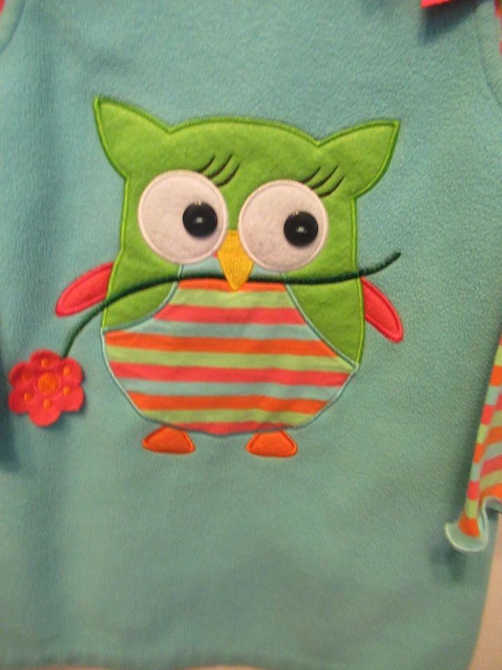 (R) Girls 2 Piece Bonnie Jean Owl Warm Fleece over top and Striped Shirt Foto 2 de 4
