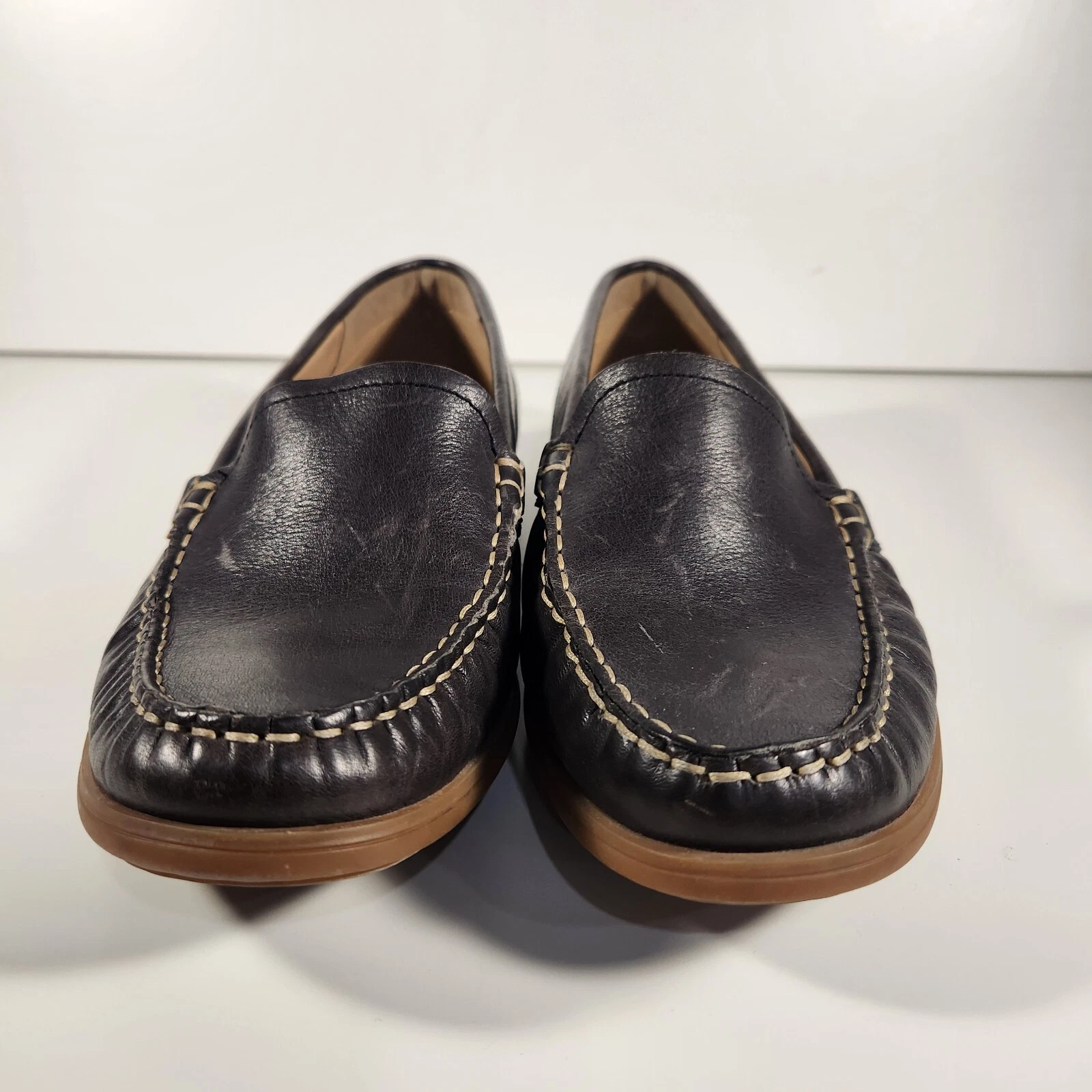 Mocassini piatti da donna neri Ecco taglia 38 US 7 7 5 larghezza extra buone condizioni