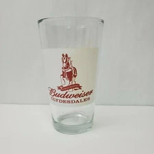 Budweiser Clydesdales 16 oz Clear Glass Tumbler Red Graphics Beer King of Beers 