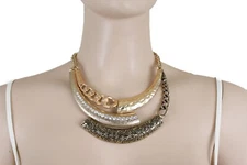 Women Gold Metal Chain Retro Fashion Jewelry Set Necklace Avant Garde Stylish