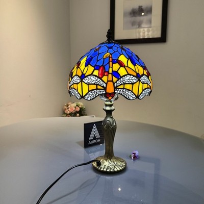 Tiffany Stil 10 Zoll Tischlampe Libelle Handarbeit Buntglas Mehrfarbig