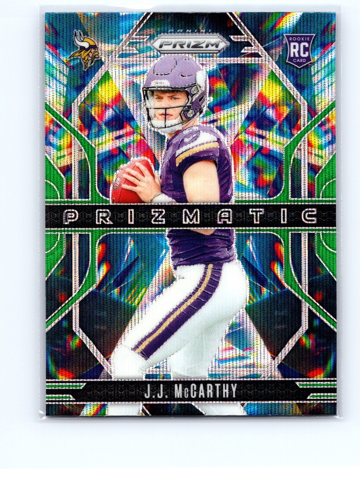 J.J. McCarthy Rookie - 2024 Prizm Prizmatic #8 Green Wave Prizm (RC)