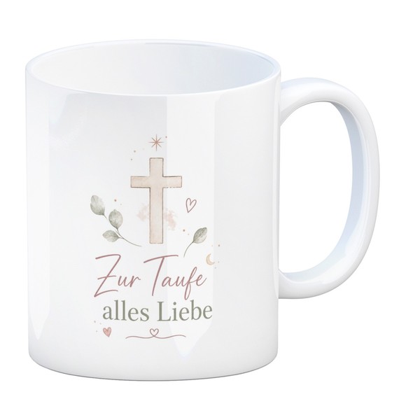 Kaffeebecher Zur Taufe Alles Liebe - Tasse Mit Zartem Kreuzmotiv Mit Spruch:-image