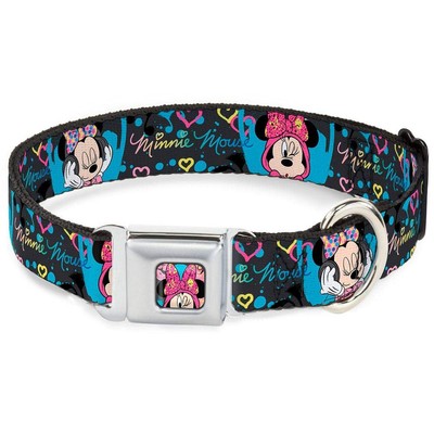 Buckle-Down Seatbelt Buckle Dog Collar - Minnie Hoody & Headphone Poses Gray/...