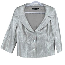 Carmen Marc Valvo Collection Silver Metallic Lined Cropped Jacket Womens Size