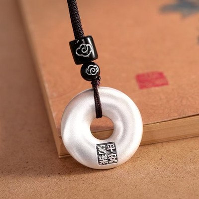 Solid S999 Fine Silver 999 Men Women Lucky Lotus Circle Peace Pendant 25-26g