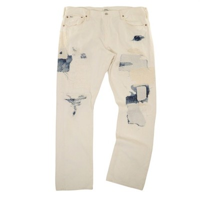 Polo Ralph Lauren Varick Slim Straight Jean Distressed Patchwork White Men 38x32