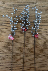 Lot Of 3 Silver Sparkle Winter Berries Floral Craft Picks New W/Tags