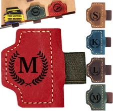Custom Bookmark with Pen Holder with 26 Letters Personalized Magnetic Leather Bo