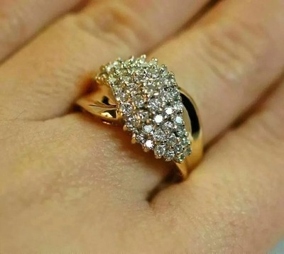 Lab Created 2Ct Round Cut Diamond Cluster Wedding Ring 14k Yellow Gold Plated