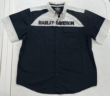 Harley Davidson Short Sleeve Button Shirt Men  s 2XL Black White Biker Mechanic