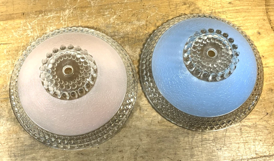 Par (2) Azul Rosa Vintage Art Deco Hobnail Depresión Vidrio Tonos de Luz 10" Foto 2 de 4
