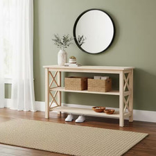 Hampton 48 In. Unfinished Standard Rectangle Wood Console Table with Shelves