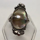 Antique Sterling Silver Blister Pearl Ring Ornate Art Nouveau Floral Size 8
