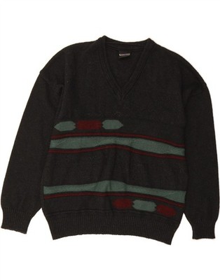 WESTBURY Herren V-Neck Pullover Sweater IT 48/50 mittelgrau gestreift Wolle DR35