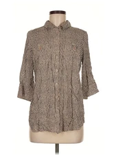 French Dressing Jeans Women Brown 3/4 Sleeve Button-Down Shirt 6