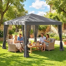 3 x 3 m Heavy Duty Pop Up Garden Gazebo with Handy Bag Mesh Sidewalls Grey