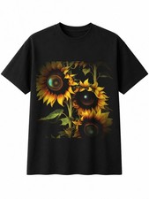 Sunflower Broken Moon Nature Mens T-Shirt Black 100% Cotton Plant