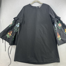 Aiden Dress Women Size Large Shirt Dress Bell Split Sleeve Black Cotton