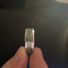 Silver Tone Celtic Knot Pattern Band Ring, Size L, No Stone, Pattern Detail