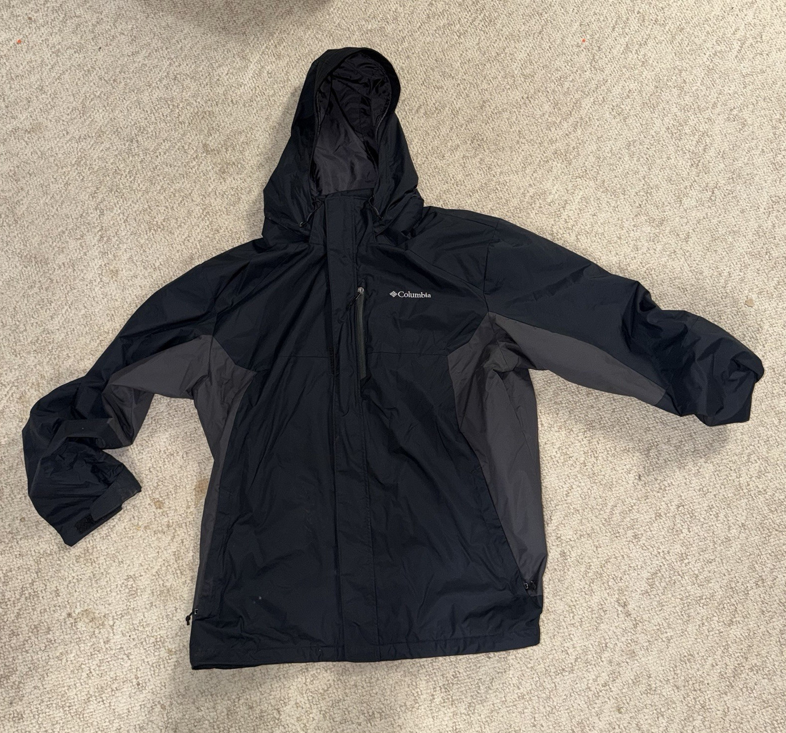 Columbia Interchange Jacket Men’s XL Black Waterproof Hooded Rain Shell Coat