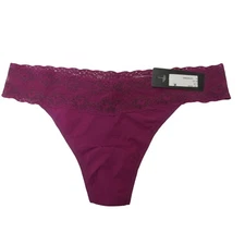 Natori Thong Panties with Lace Trim New Underwear Burgundy One Sz. / #8140