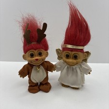 Vintage Russ Trolls- Lot Of 2 - Christmas Trolls- Red Nosed Reindeer- Angel