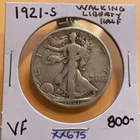 ONE OF THE RAREST 1921 S WALKING LIBERTY HALF DOLLAR IN VF+ CONDITION  XX675