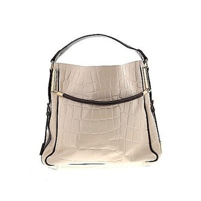 Jil Sander Large Capacity Embossed Croc Cream Leather Shoulder Bag