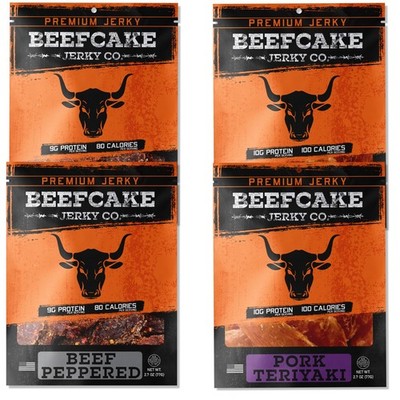 BEEFCAKE Jerky Pork Lover Variety Pack Beef Jerky Signature Beef Peppered & A...