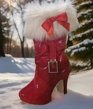 New Funtasma By Pleaser Size 8 Patent Merry Ankle Boot Crystal Buckle & Faux Fur