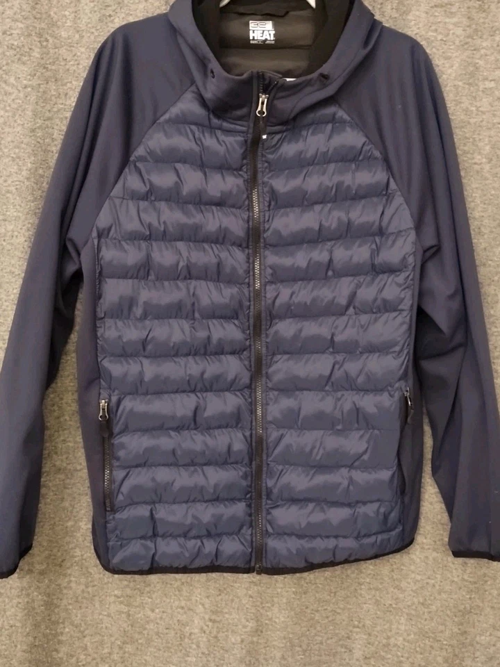 32 Degrees Heat Hybrid Puffer Jacket Mens Large Navy Blue/Blk Full Zip Lightwght - Image 2 of 4