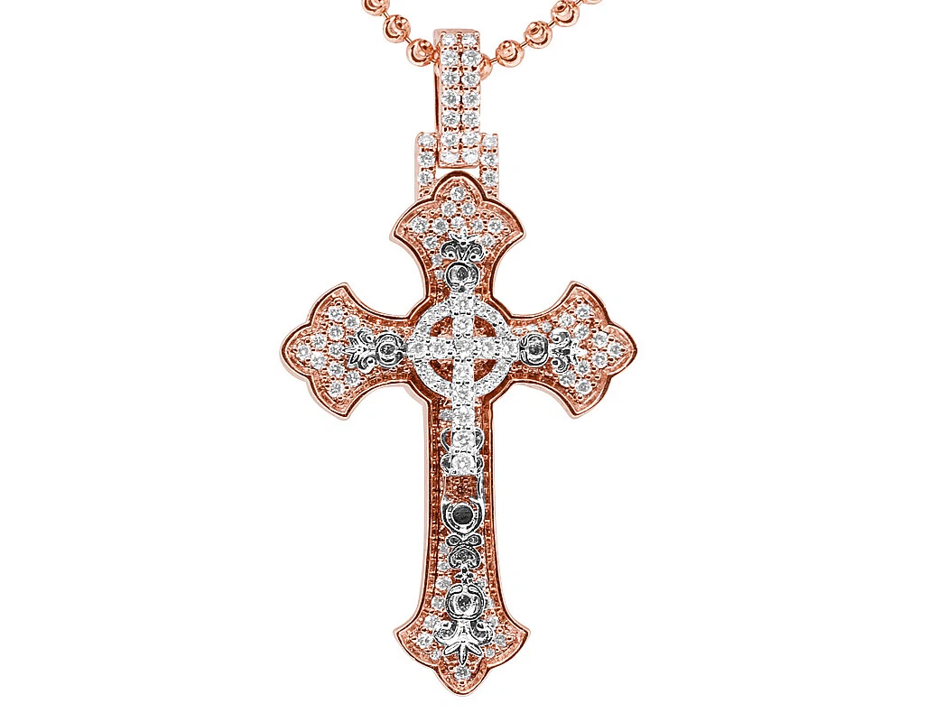 Men s Real Diamond Designer Cross Pendant 1 1 5 CT 10K Rose Gold 2
