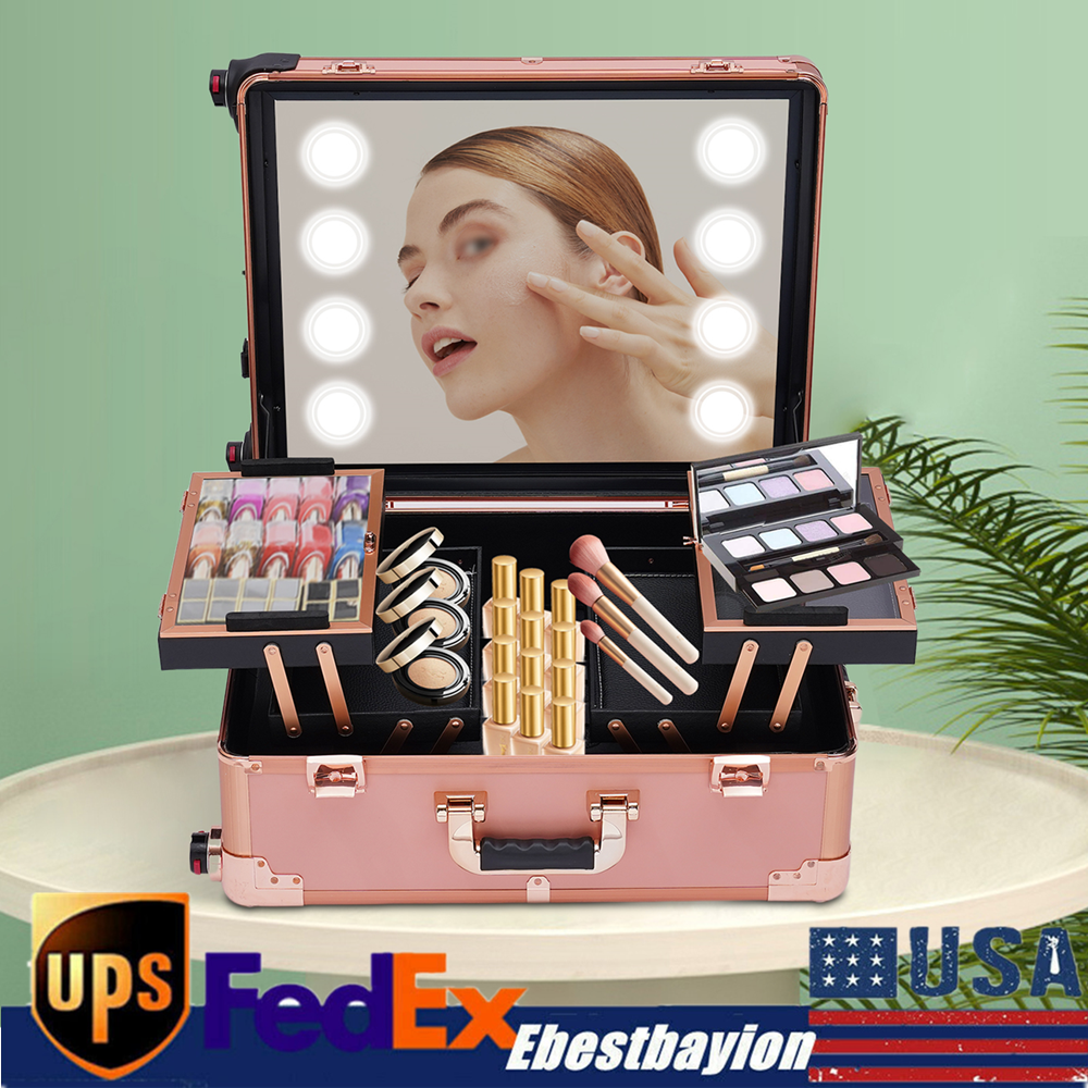 Portable Rolling Train Case Makeup Organizer Professional Cosmetic Box Trolley