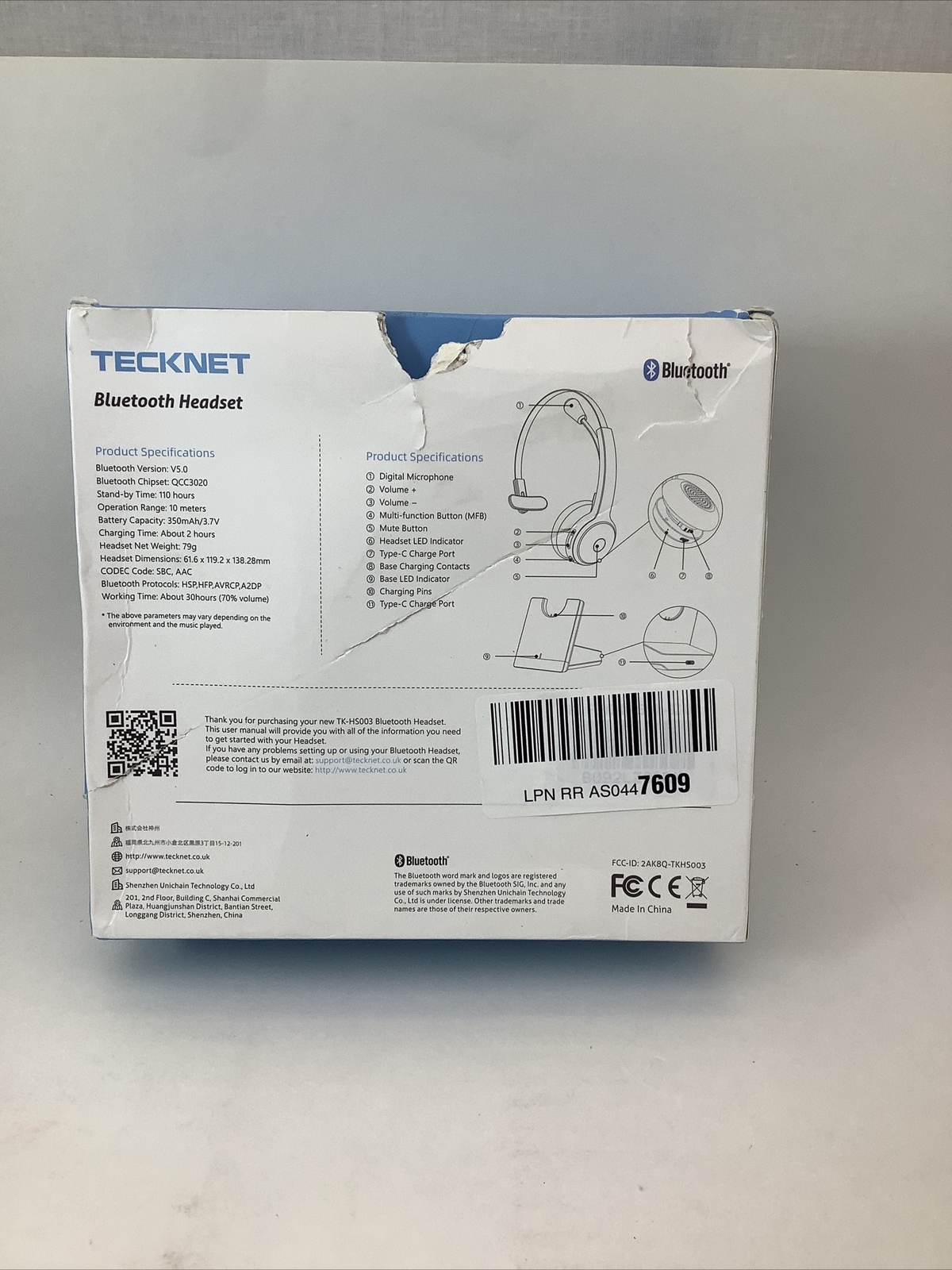 TeckNet Bluetooth 5.0 Headset TK-HS003