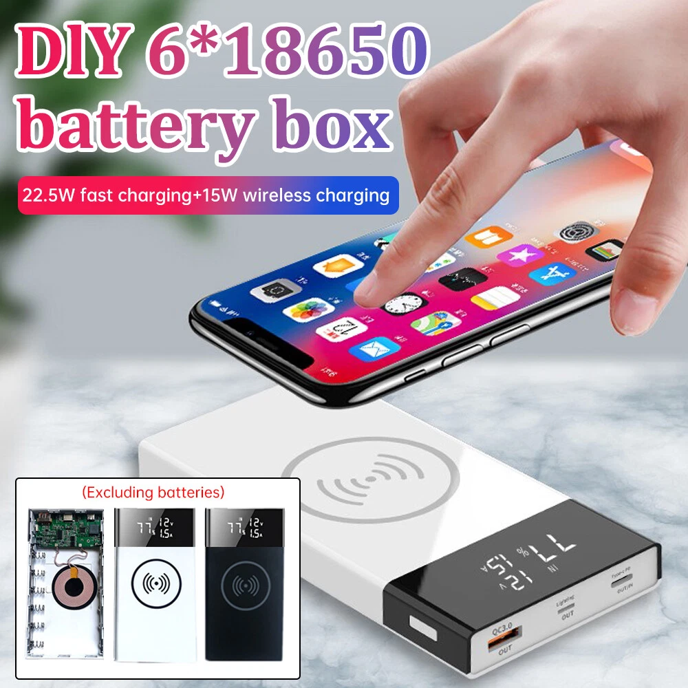 Power Bank Case 6*18650 Battery Charger Box DIY Shell Kit 15W Wireless Charging